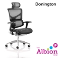 Donington Posture Chair with black mesh, arms, and headrest