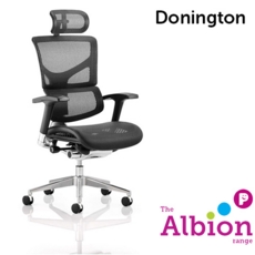 Donington Posture Chair with black mesh, arms, and headrest