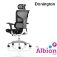 Donington Posture Chair with black mesh, arms, and headrest