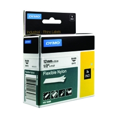 Dymo Rhino Nylon Tape 12mm Blk/Wht