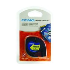 Dymo 91202  LetraTag Plastic Tape Black on Yellow 12mm x 4m