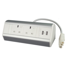 Desk Power Module - 2 Sockets, 2 USB, 2m Cable, White