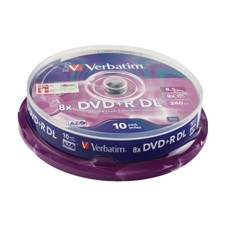 Verbatim DVD+R 8x Dbl Lyr Slvr Pk10