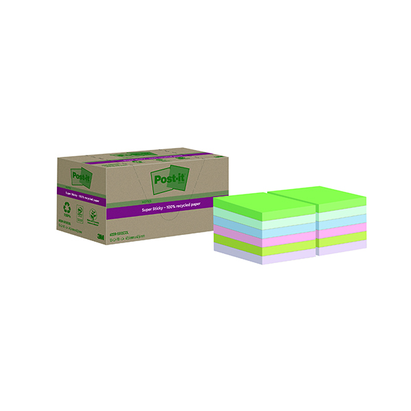 Post-it S/S Recy 47.6x47.6 Ast Pk12