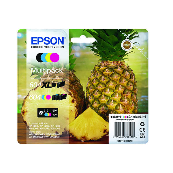 Epson 604XL/604 Ink Mlt XL K/Std CMY